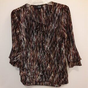 AGB (S) Black/Brown Tunic w/V-Neck and Ruffled Sleeves